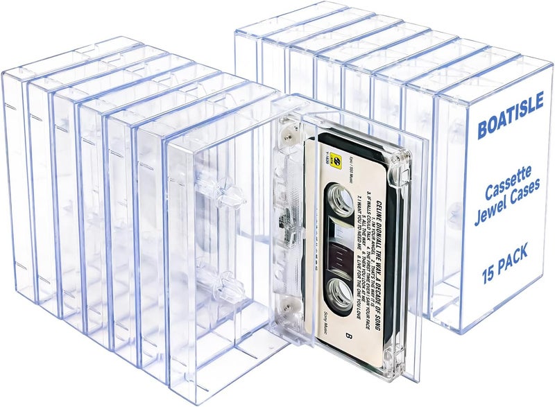 BOATISLE 15-Pack Clear Plastic Cassette Tape Storage Cases - Premium Audio Storage Solution - Image 1
